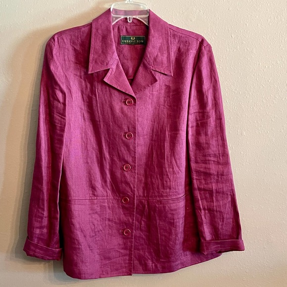 Embassy Row 100% Pure Linen Red Wine Blazer Size 12 S1142-01 - Picture 1 of 8